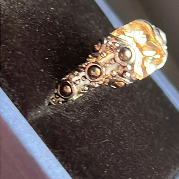 Unique Honey Colored CZ in Filagree Raised setting. Size 8 ring - Picture 4 of 5
